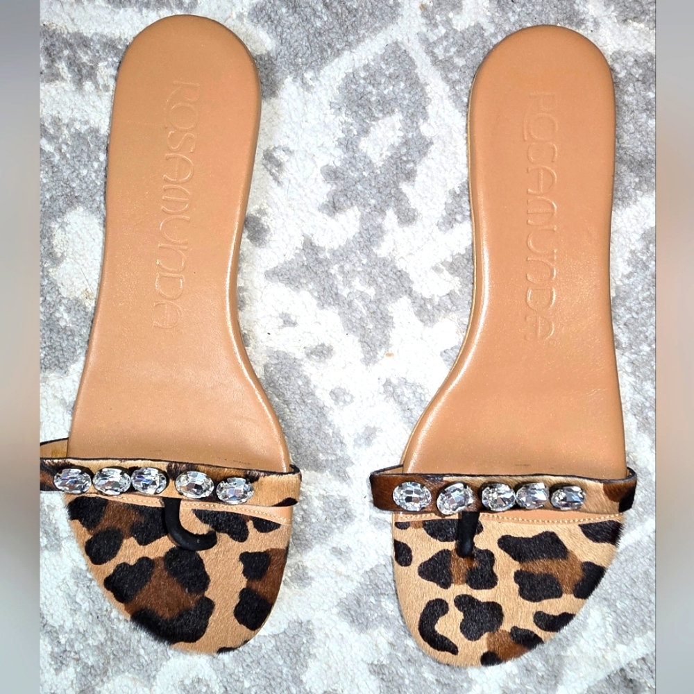 Rosamunda horsshoe leather tong with crystals slides. Size 9